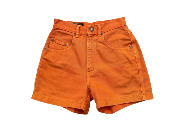 1990's, denim shorts in orange