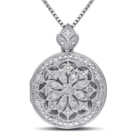 Diamond Accent Vintage-Style Frame Flower Locket in Sterling Silver | Diamond Necklaces | Necklaces | Zales