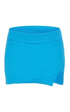 Bright Blue Rib Split Hem Micro Mini Skirt | PrettyLittleThing USA