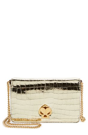 kate spade new york romy metallic croc-embossed leather wallet on a chain | Nordstrom