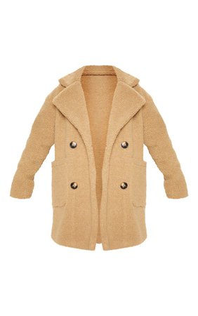 Camel Borg Midi Coat | Coats & Jackets | PrettyLittleThing