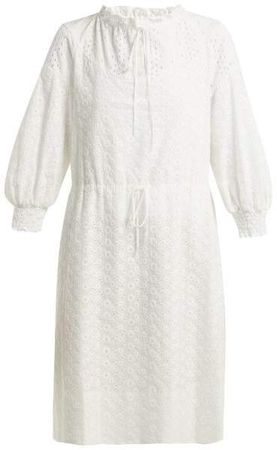 Broderie Anglaise Cotton Dress - Womens - White