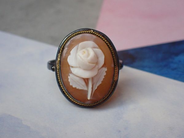 Vintage Sterling Silver Carved Shell Rose Flower Cameo Ring | Etsy