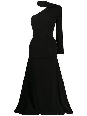 Black Alex Perry Hales One-Shoulder Gown | Farfetch.com