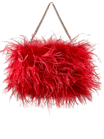 Red Full Size Ostrich Feather Handbag - 14inch gold chain $300
