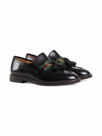 Gucci Kids Web-stripe Leather Loafers - Farfetch