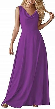EEFZL Women's Cowl Neck Bridesmaid Dress Long Chiffon Prom Evening Gown at Amazon Women’s Clothing store