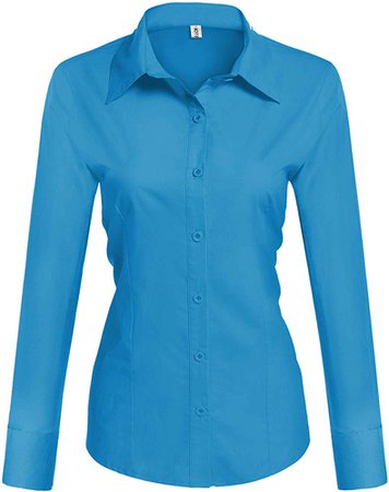 Hotouch Womens Basic Cotton Button Down Collared Shirt Long Sleeve Dress Shirts Royal Blue X-Small at Amazon Women’s Clothing store