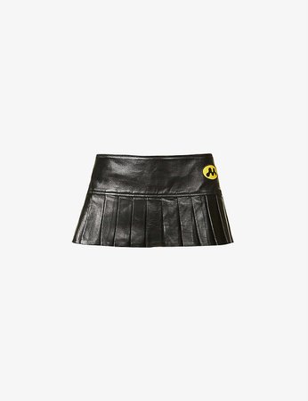 MOWALOLA - Branded-patch pleated leather mini skirt | Selfridges.com