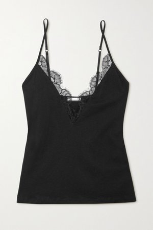 Black + NET SUSTAIN Myra lace-trimmed organic Pima cotton-jersey camisole | Skin | NET-A-PORTER
