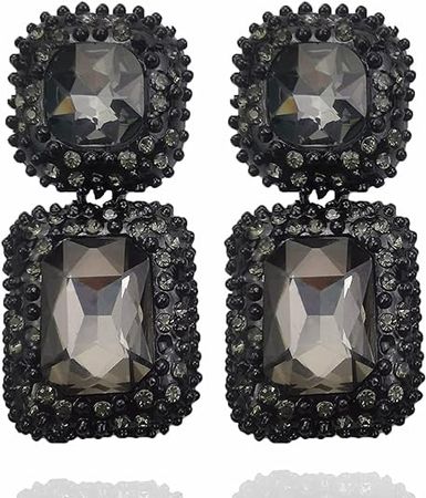 Amazon.com: VANGETIMI Black Crystal Statement Drop Earrings Fashion Rhinestone Rectangle Dangle Earrings Evening Prom Pageant Party Earrings for Women Girls: Clothing, Shoes & Jewelry