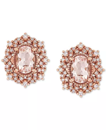 Macy's Morganite (1-1/2 ct. t.w.) & Diamond (1/3 ct. t.w.) Stud Earrings in 10k Rose Gold