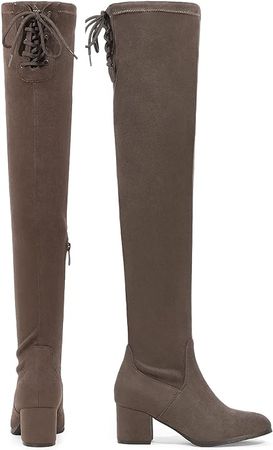 Amazon.com | DREAM PAIRS Women's Laurence Over The Knee Thigh High Chunky Heel Boots Long Stretch Sexy Fall Suede Boots, Brown Suede, Size 5 | Over-the-Knee