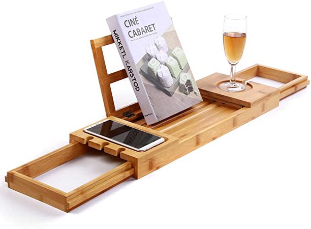 Utoplike Bathtub Caddy Tray, Bamboo Bath tub Tray with Adjustable Arms, Bath Table Holds Books/Tablets/Cell Phone/Towels/Foods (Natural Bamboo) : Amazon.ca: Home