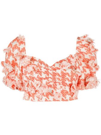 Shop orange & white Loulou herringbone bouclé cropped blouse with Express Delivery - Farfetch