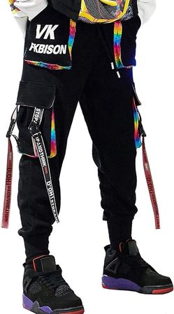 Men's Jogger Pants Punk Cargo Baggy Techwear Hip Hop Harem Pants Streetwear Tactical Track Pants Black Medium at Amazon Men’s Clothing store