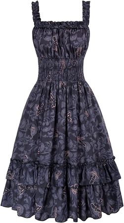 Amazon.com: Women Steampunk Dress Smock Waist Sleeveless Dress Ruffled Dress Black L : Clothing, Shoes & Jewelry