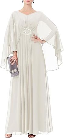 Amazon.com: Jsdress Sheath/Column Elegant Mother of The Bride Dress V Neck Floor Length Chiffon Long Sleeve Wedding Guest Dress 2023 : Clothing, Shoes & Jewelry