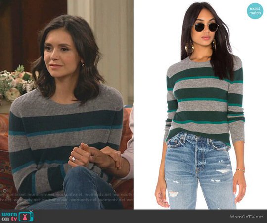 WornOnTV: Clem’s grey and green striped sweater on Fam | Nina Dobrev | Clothes and Wardrobe from TV