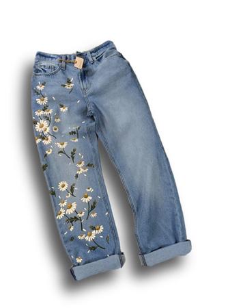 Painted Jeans Daisy Floral Painted denim