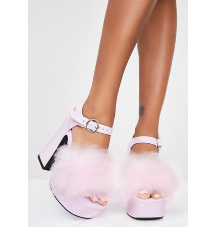 Sugar Thrillz Pink Marabou Fluff High Heel Platforms | Dolls Kill