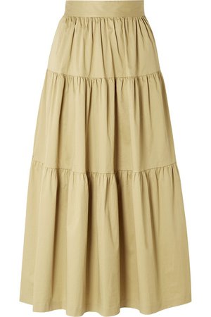 STAUD | Sea tiered stretch-cotton poplin midi skirt | NET-A-PORTER.COM