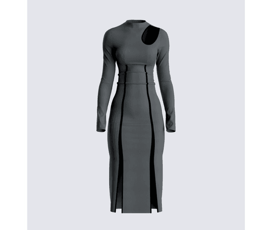 grey black long sleeve midi dress