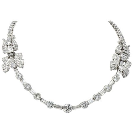 Retro 30.20 Carat Diamond Platinum French Convertible Necklace and Bracelets, 1950 For Sale at 1stDibs