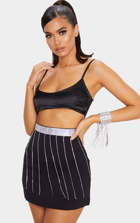 Black Diamante Tassel Mini Skirt | Skirts | PrettyLittleThing