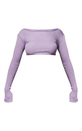 Purple Soft Rib Long Sleeve Knit Top | PrettyLittleThing