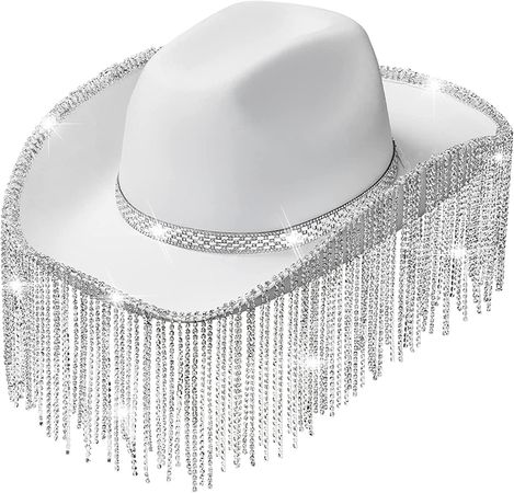 Amazon.com: Rhinestone Cowgirl Hat Bling Diamond Fringe Cowboy Hat Western Hat Glitter Cowboy Hat for Men Women Cosplay Party Costume (White, Fresh Style) : Clothing, Shoes & Jewelry