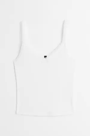 Lace-trimmed Ribbed Tank Top - White - Ladies | H&M US