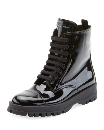 Prada Patent Leather Lace-Up Boots