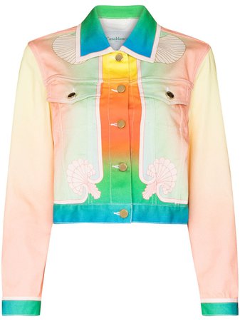 Shop pink & yellow Casablanca jacquard-motif denim jacket with Express Delivery - Farfetch