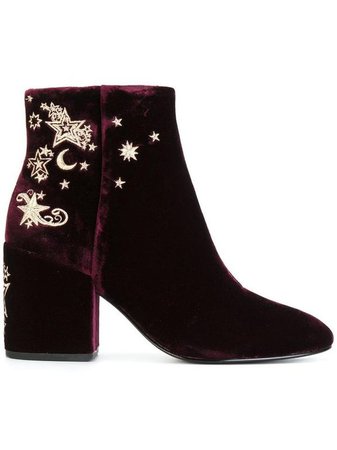 Ash Burgundy / Bordeaux Elixir Embroidered Velvet Ankle Boots