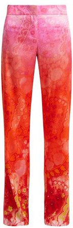 Gradient Print Silk Blend Trousers - Womens - Red Multi