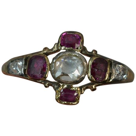 Georgian 18 Carat Gold Table Cut Diamond Ruby Ring For Sale at 1stDibs