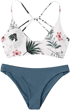 SweatyRocks Women's Sexy Bathing Suit Floral Print Cross Back Bikini Set Swimsuits : Clothing, Shoes & Jewelry