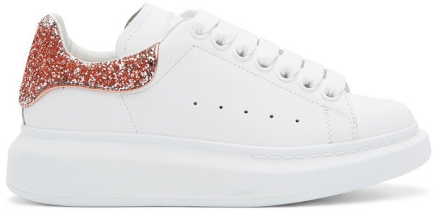 SSENSE Exclusive White and Rose Gold Glitter Oversized Sneakers