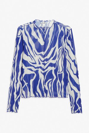 Long-sleeve mesh top - Blue and white swirl - T-shirts - Monki WW