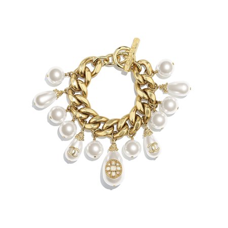 Chanel, bracelet Metal, Glass Pearls, Imitation Pearls & Resin Gold & Pearly White