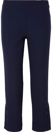 Cropped Wool-blend Crepe Straight-leg Pants - Navy