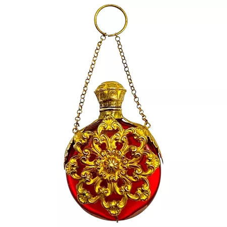 Antique Palais Royal Ruby Red Glass Scent Bottle with Gilded Bronze : Grand Tour Antiques | Ruby Lane