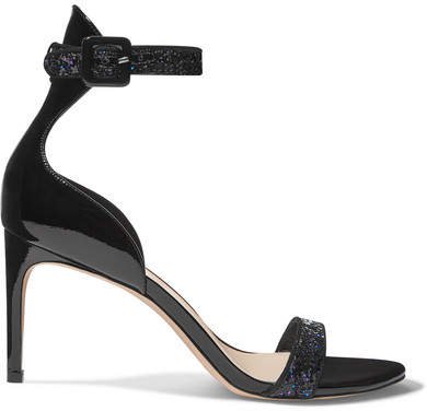 Nicole Glittered Patent-leather Sandals - Black