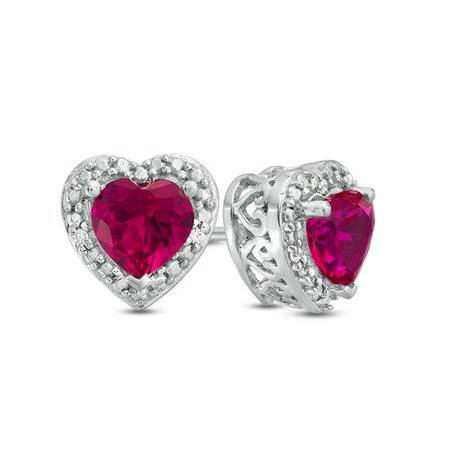 Magenta Purple Pink Heart Shaped Diamond Studded Earrings Studs