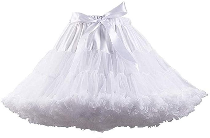 Women's Elastic Waist Chiffon Petticoat Puffy Tutu Tulle Skirt Princess Ballet Dance Pettiskirts Underskirt (White) at Amazon Women’s Clothing store