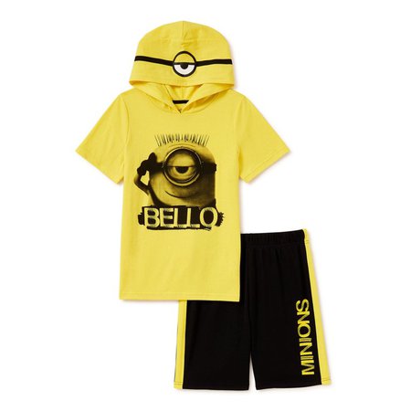 Minions Boys Hoodie T-Shirt & Knit Pull On Shorts with Mask, 2 Piece Outfit Set, Sizes 4-12 - Walmart.com