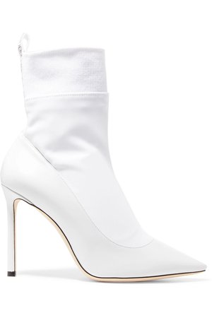 White Brandon 100 leather and stretch-ponte ankle boots | Jimmy Choo | NET-A-PORTER