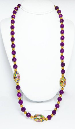 Plum Purple & Cloisonne Beaded Necklace Gold Tone Rose Ball | Etsy