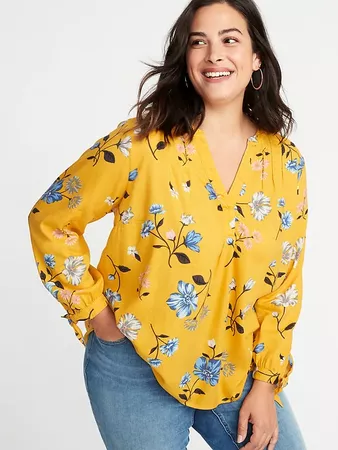 Printed Tie-Cuff Plus-Size Blouse | Old Navy